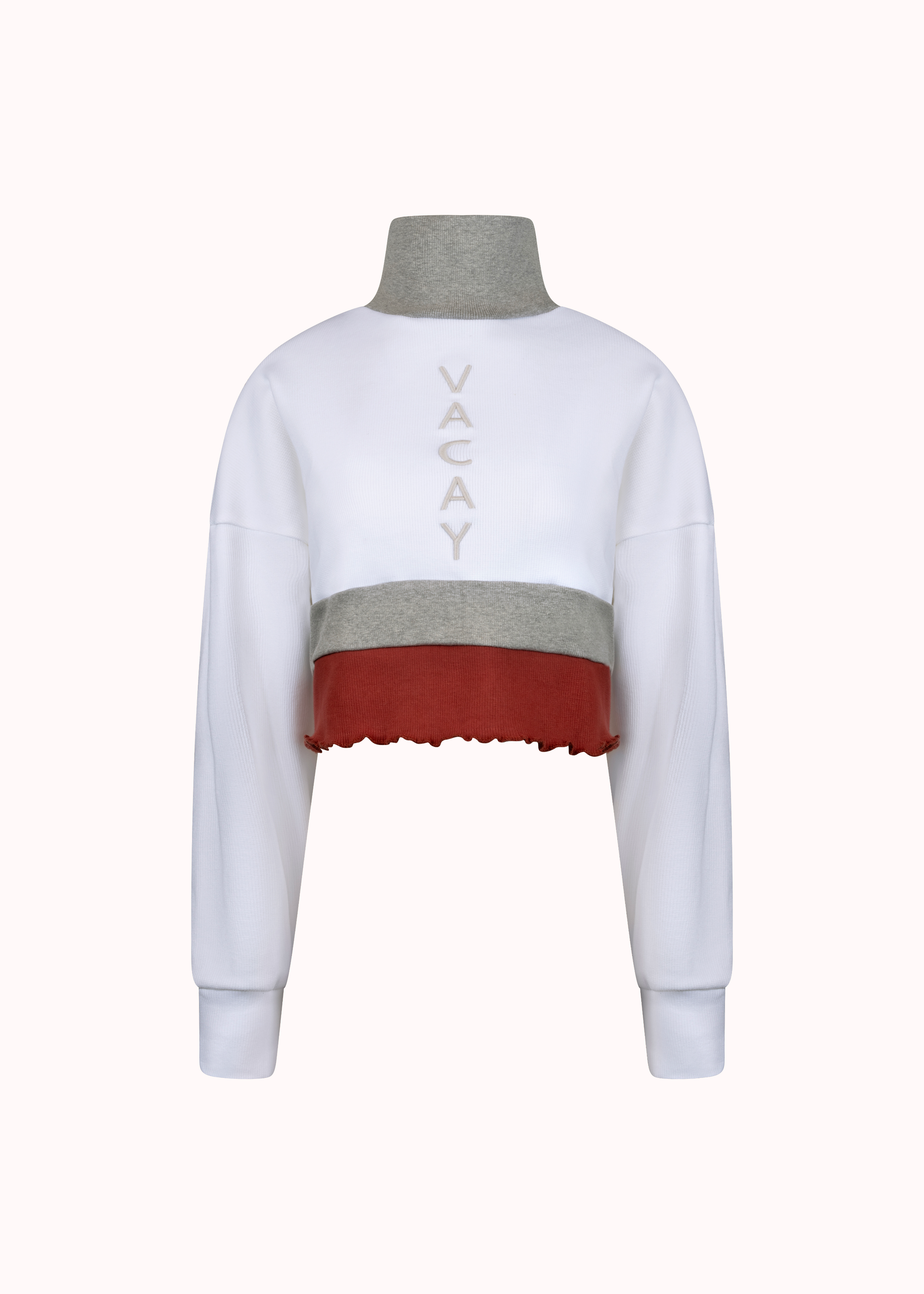 Colourblocked ribbed oversized embroidered cut sew crop top