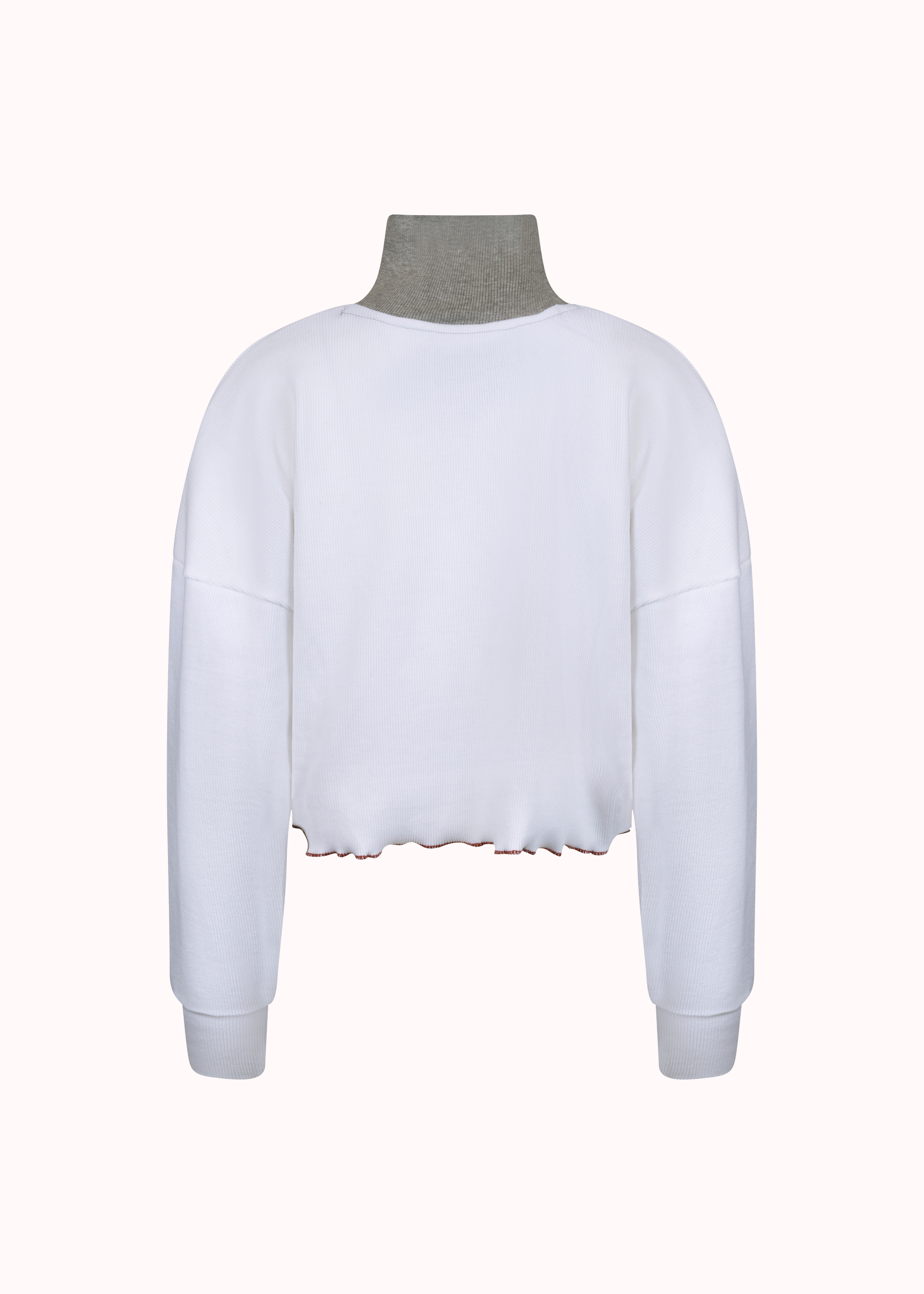 Colourblocked ribbed oversized embroidered cut sew crop top