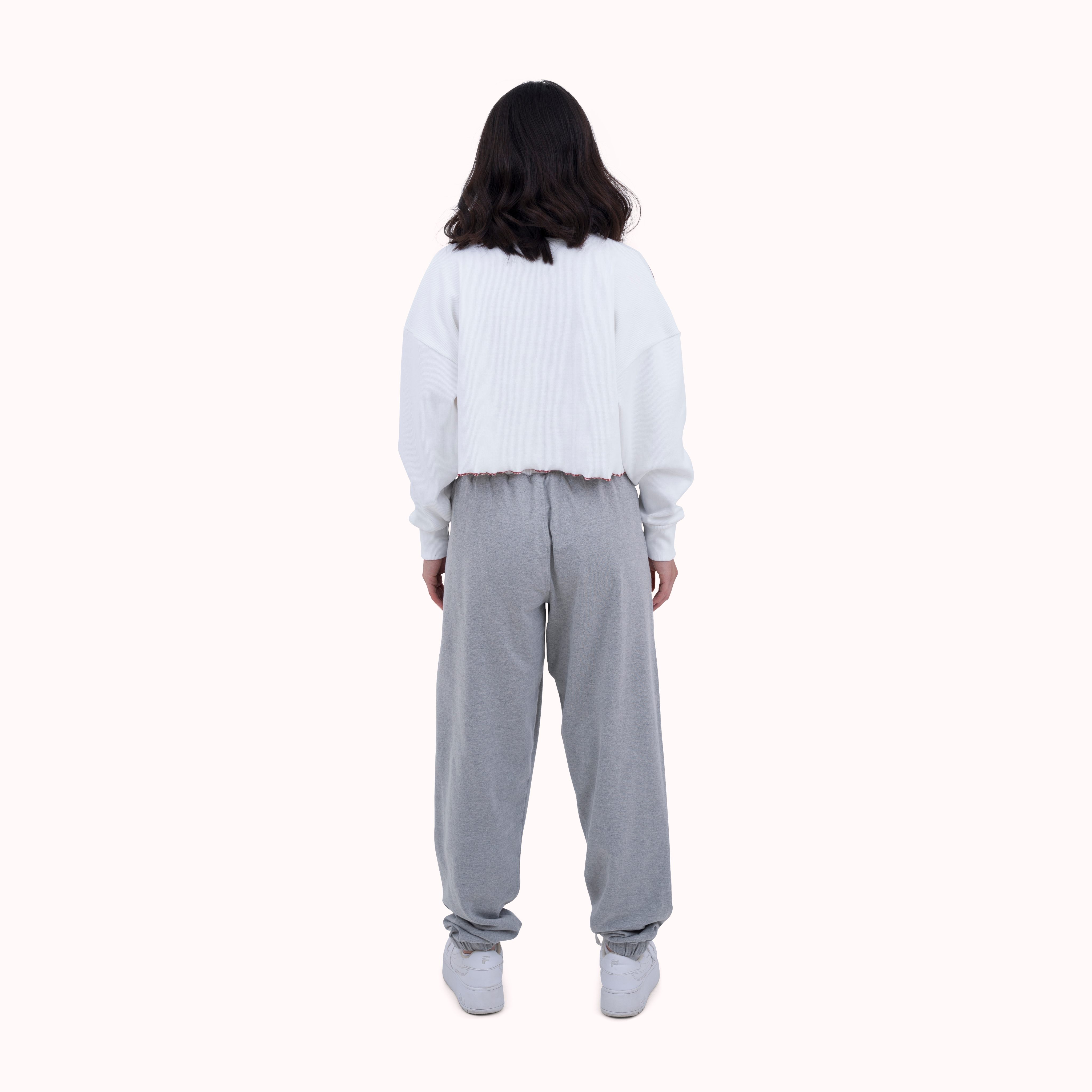 Colourblocked ribbed oversized embroidered cut sew crop top
