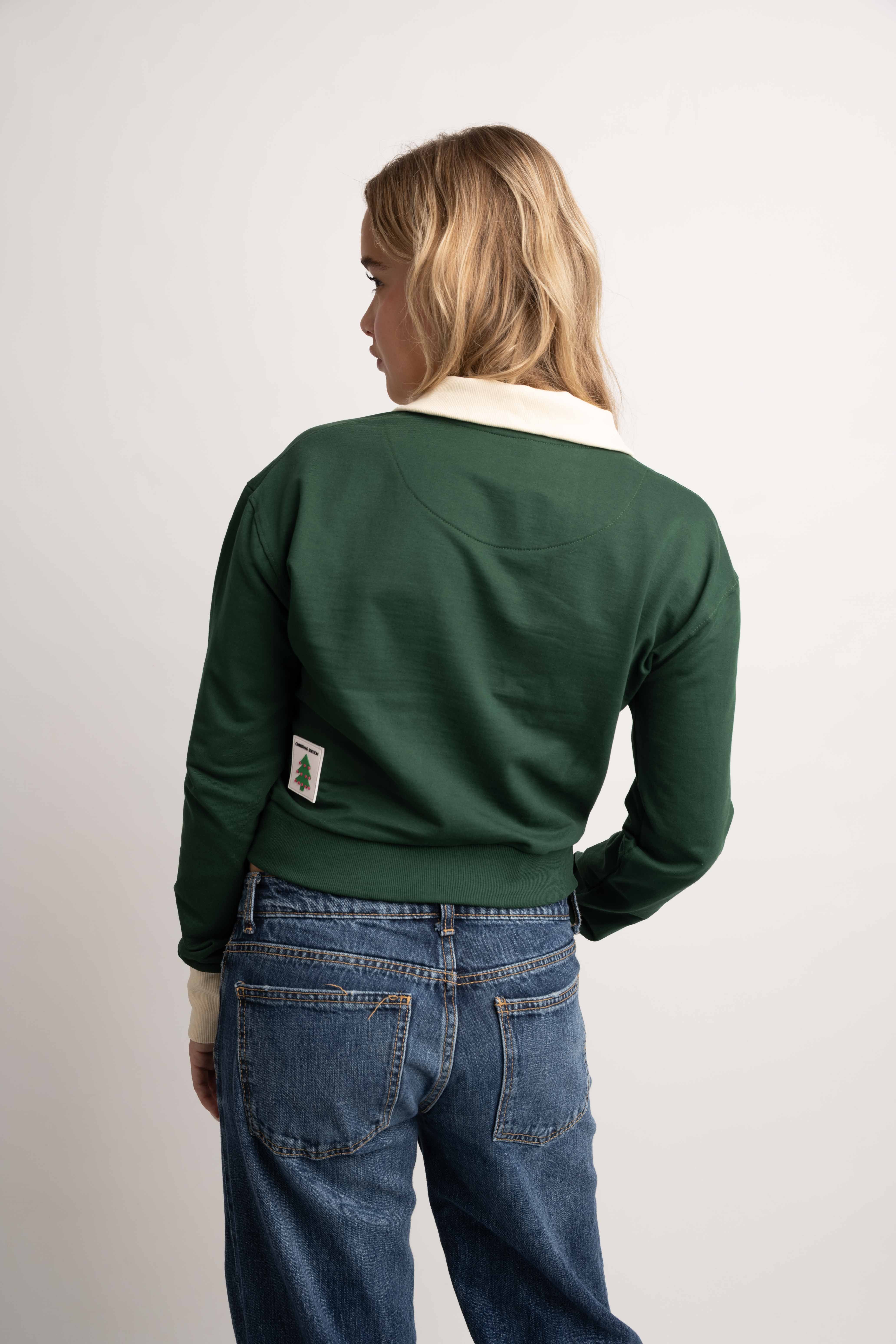 CROPPED POLO COLLARED CHRISTMAS SWEATSHIRT