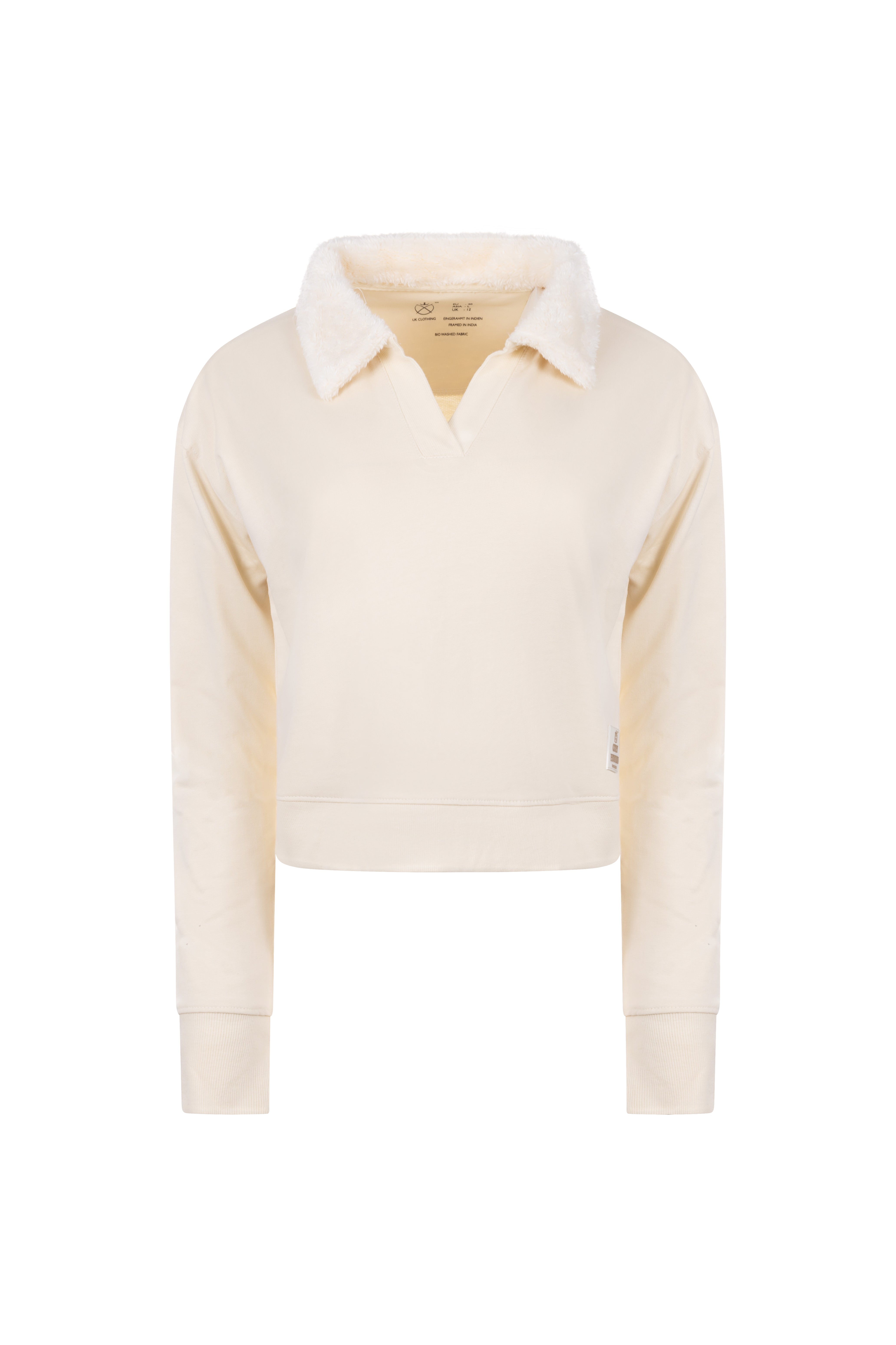 FUR NECK CROPPED POLO SWEATSHIRT