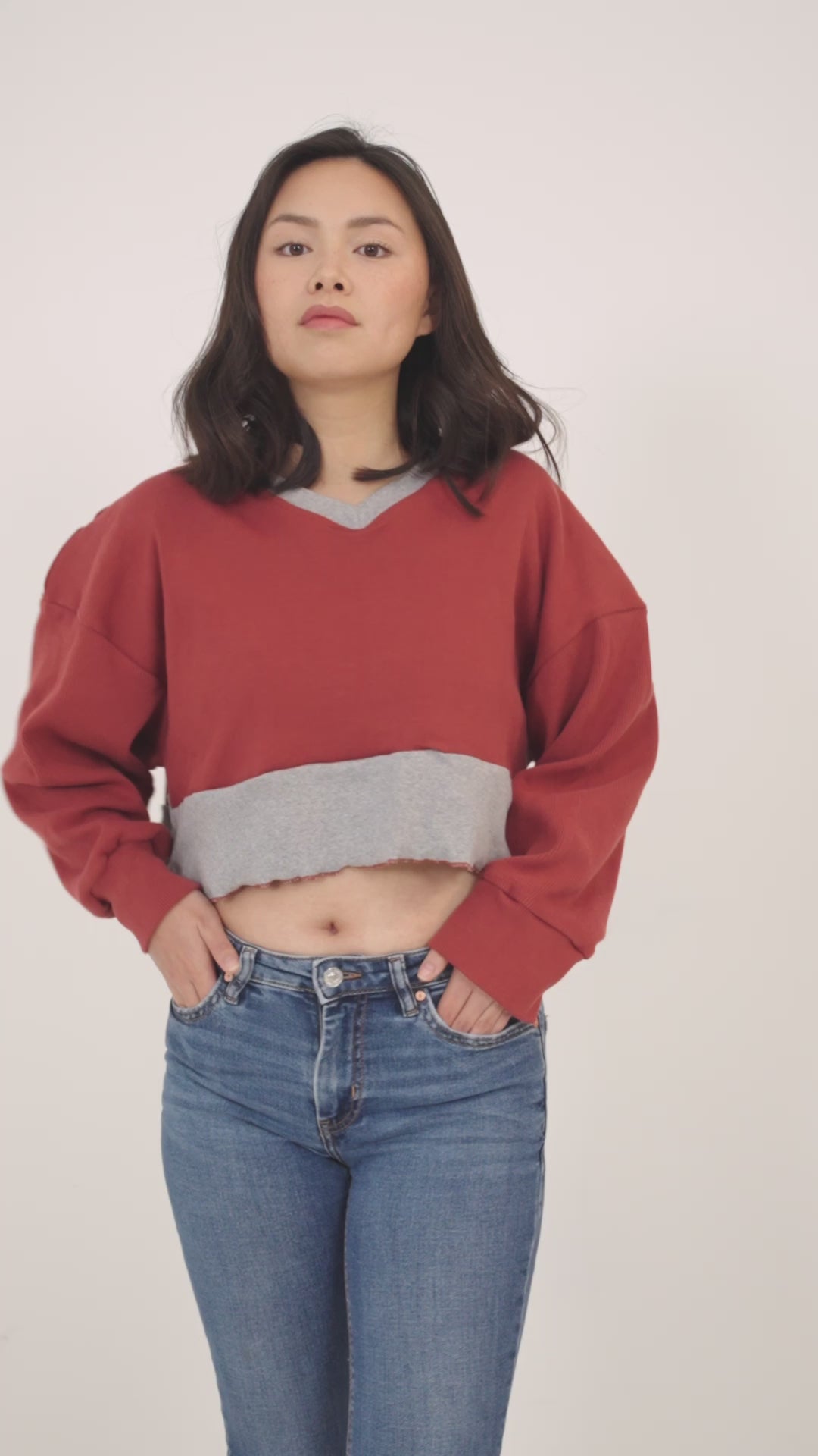 Colourblocked ribbed oversized crop top