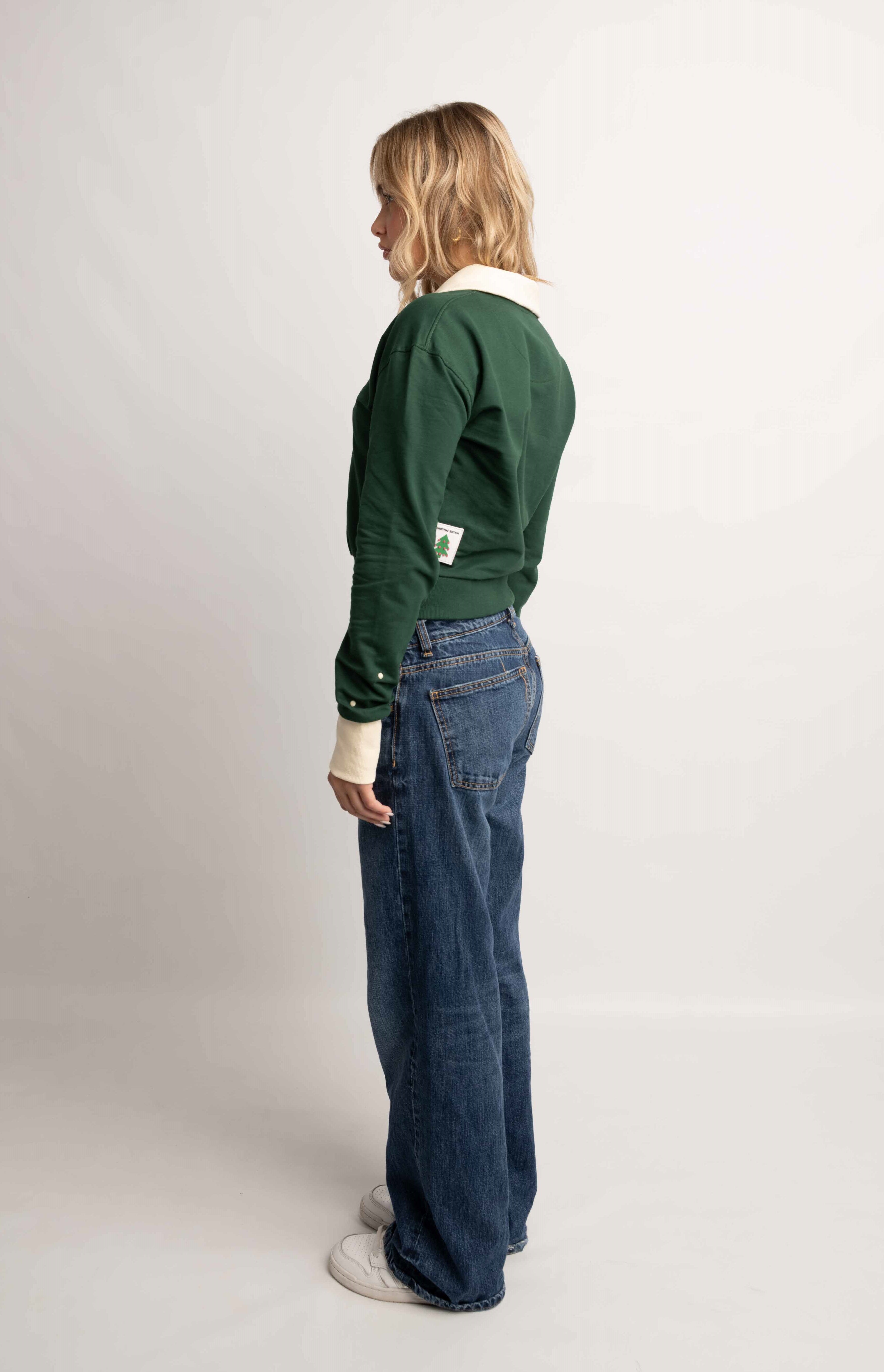 CROPPED POLO COLLARED CHRISTMAS SWEATSHIRT
