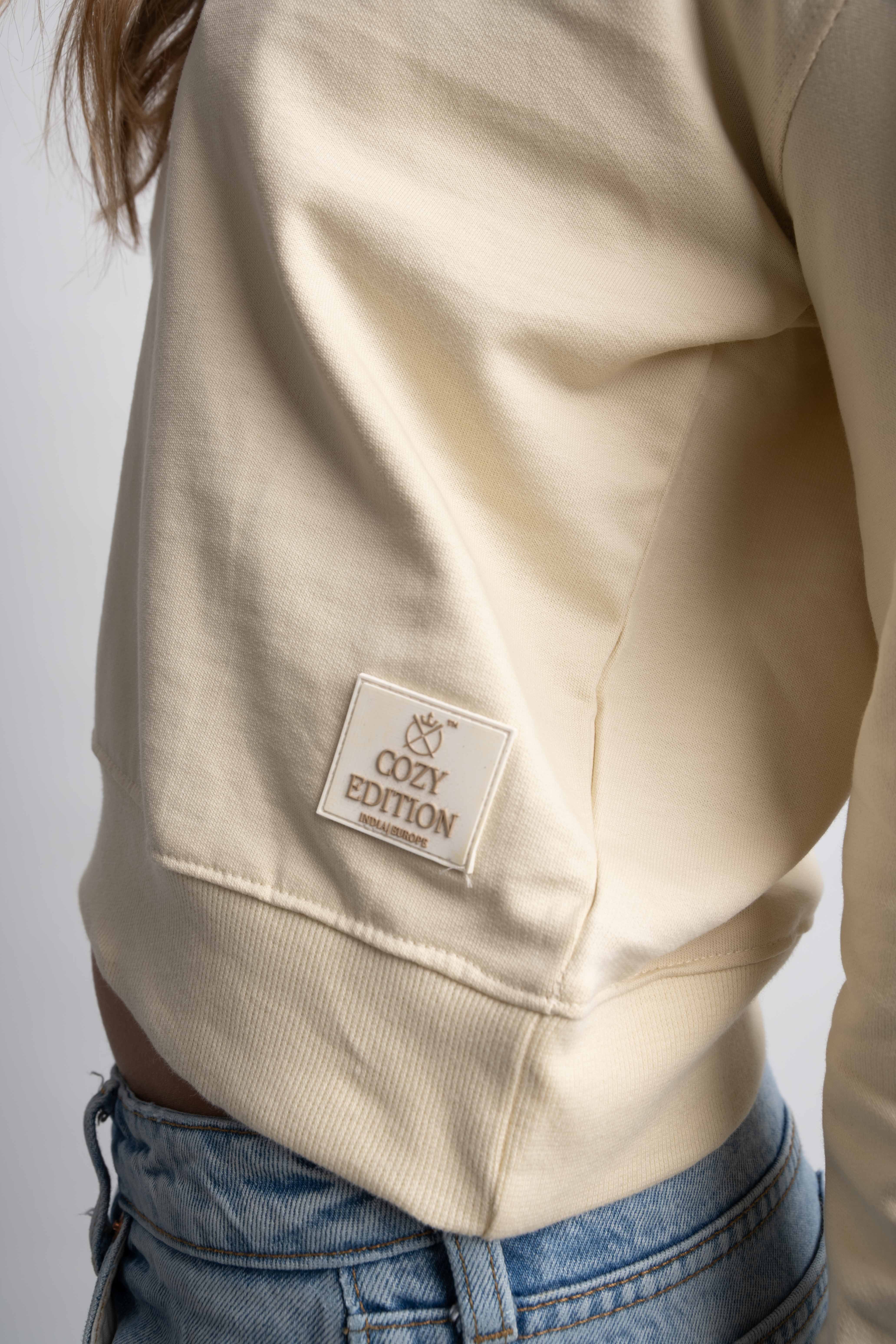 FUR NECK CROPPED POLO SWEATSHIRT