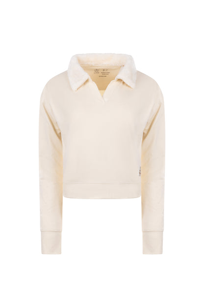 FUR NECK CROPPED POLO SWEATSHIRT