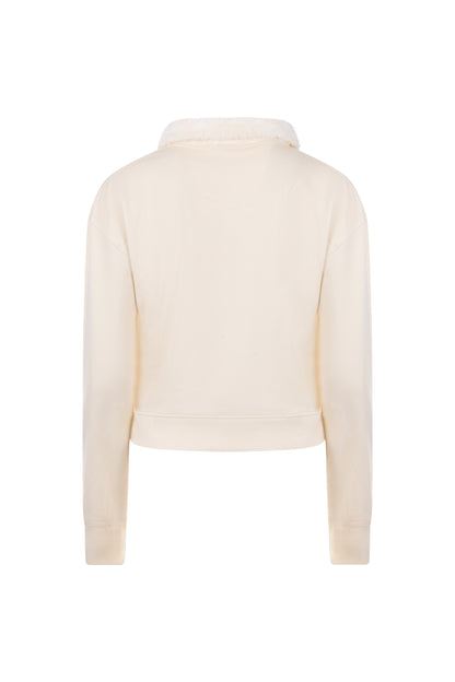 FUR NECK CROPPED POLO SWEATSHIRT